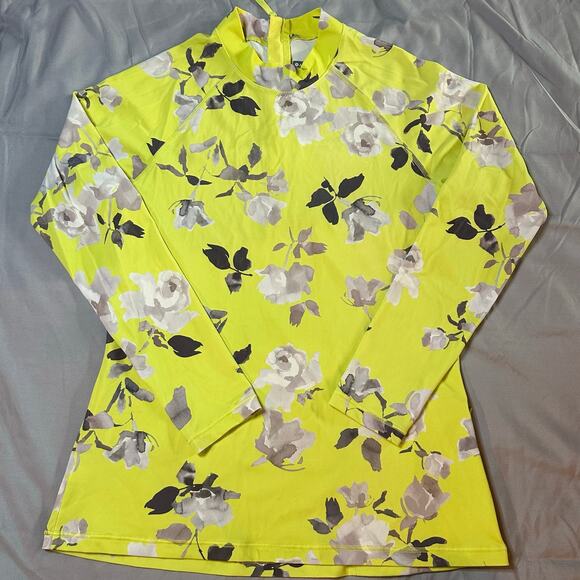 Athleta Yellow, Floral Print, Long Sleeve, Pocketed, Rash Guard- XL - Picture 1 of 10